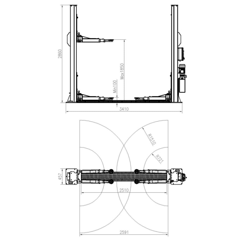 Lincos STD-5145E 230V – 2-koloms hefbrug 4,5 ton met elektronische ontgrendeling