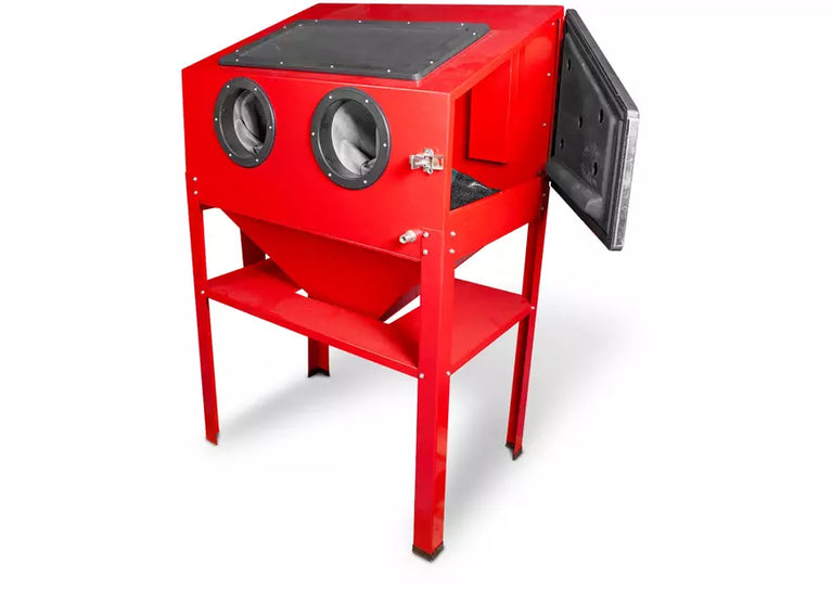 PACK straalcabine 220 L met 25 kg glasparels en 25 kg bruine korund MW Tools