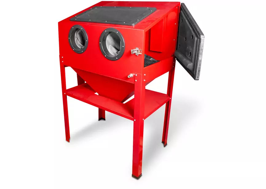 PACK straalcabine 220 L met 25 kg glasparels en 25 kg bruine korund MW Tools