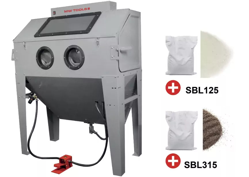 PACK straalcabine 420 L met 25 kg glasparels en 25 kg bruine korund MW Tools