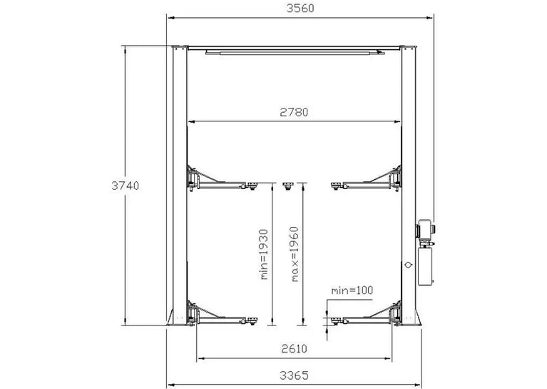 2-koloms hydraulische hefbrug 4 t 3x400V met elektrische ontgrendeling en bovenverbinding MW Tools