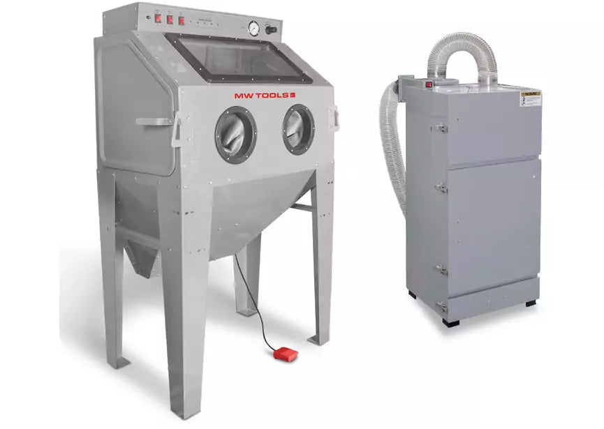 Straalcabine 350 L met externe cyclonische afzuiging en 2 straalkoppen MW Tools