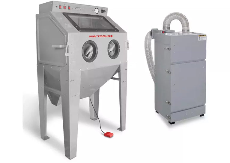 Straalcabine 350 L met externe cyclonische afzuiging en 2 straalkoppen MW Tools