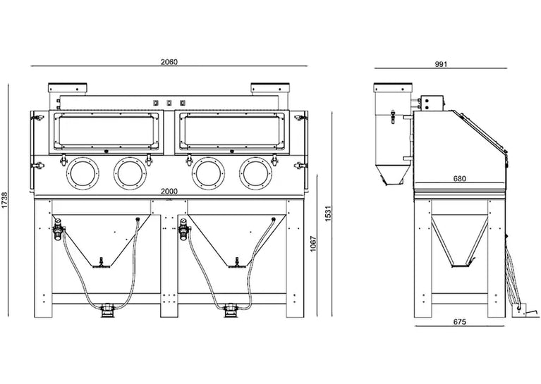 Straalcabine 880 L pro met externe cyclonische afzuiging MW Tools