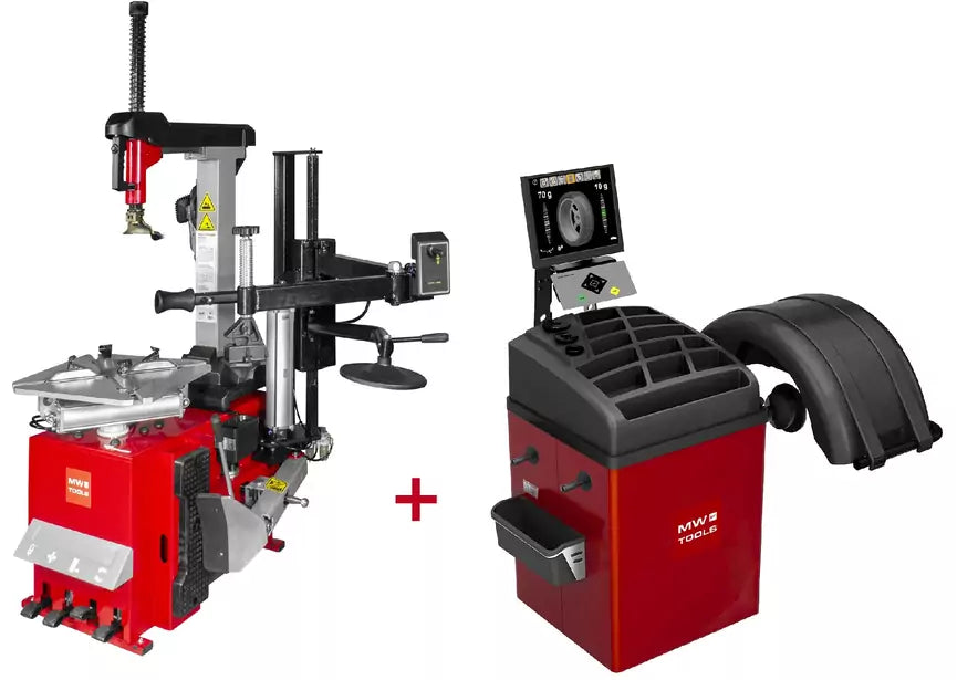 SET bandenwisselaar BT300H 3x400V en balanceermachine BB500 230V MW Tools
