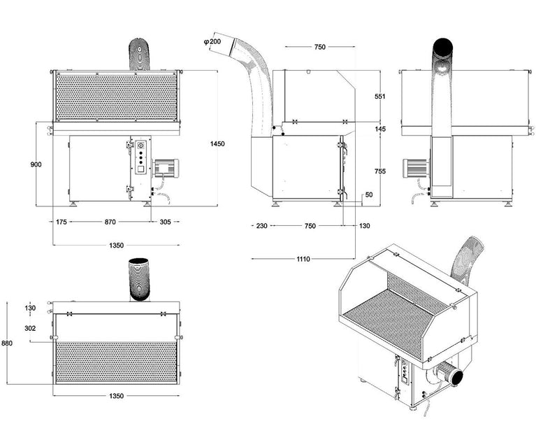 Afzuigtafel voor rook-, stof- en dampen 1350x800mm 230V MW Tools