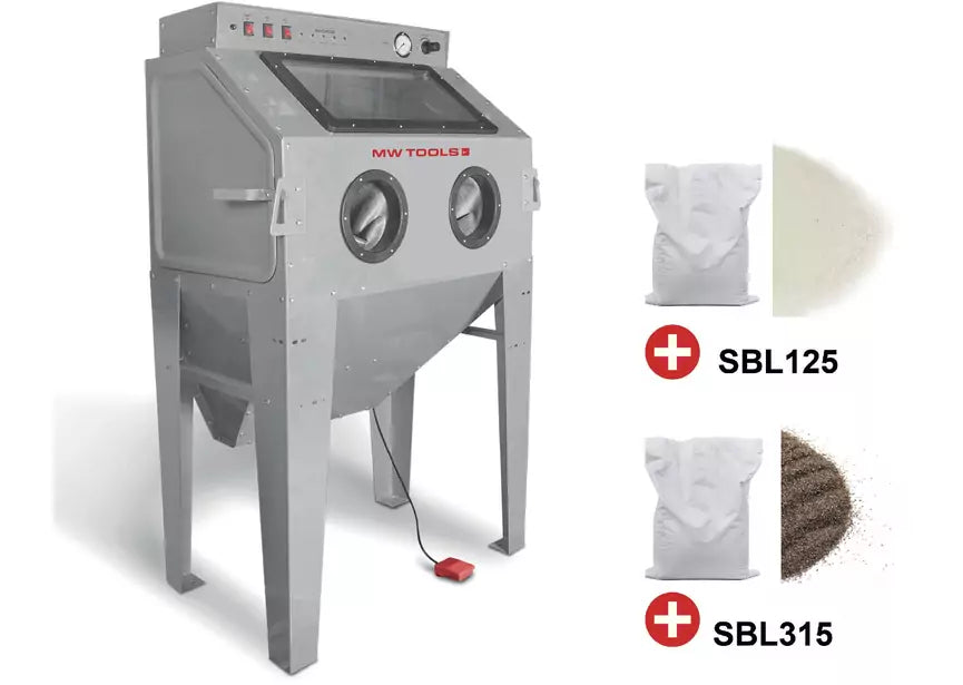 PACK straalcabine 415 L met 25 kg glasparels en 25 kg bruine korund MW Tools