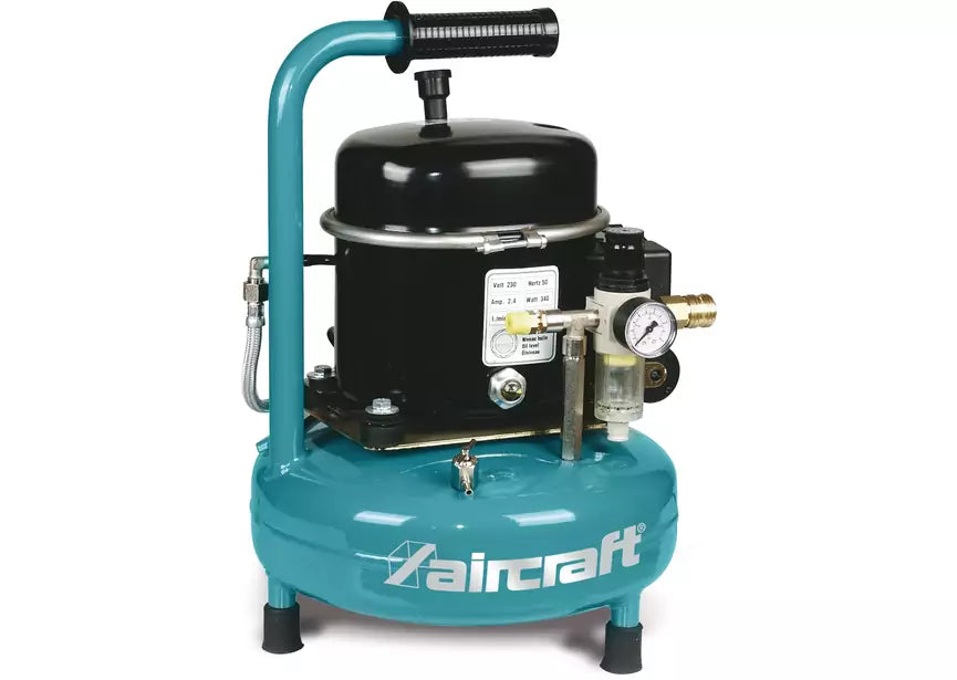 Airbrush compressor geluidsarm met olie ketel 9 L 0,34 kW / 0,46 Pk 50 L/min 8 bar 230V Aircraft