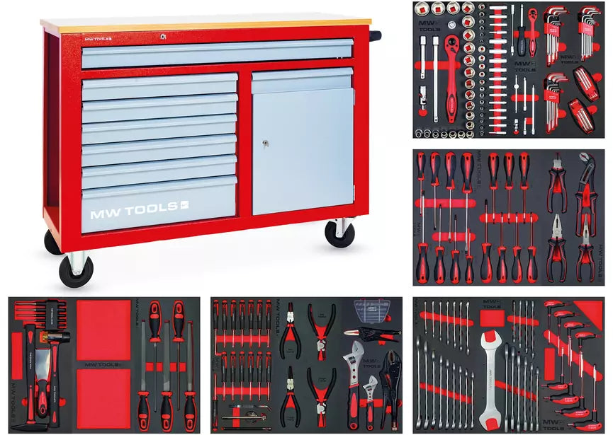 Gevulde gereedschapswagen met kast STARTER 212-delig MW Tools