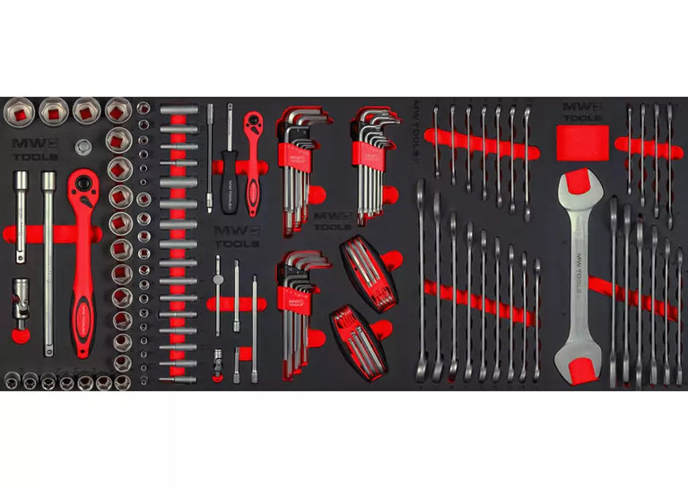 Gevulde brede gereedschapswagen EV STARTER 265-delig MW Tools