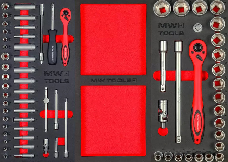 Gevulde brede, zwarte gereedschapswagen XL 514-delig MW Tools