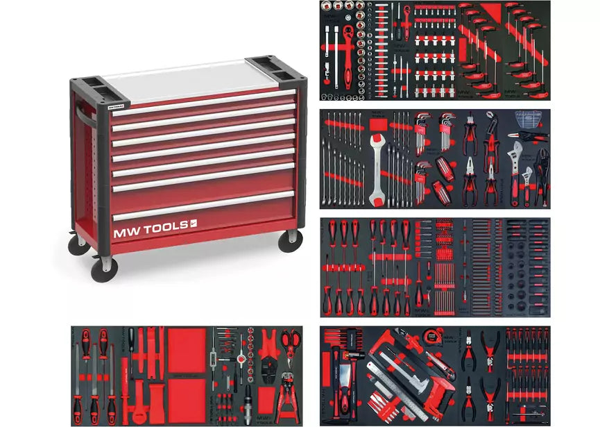 Gevulde robuuste gereedschapswagen XL 514-delig MW Tools