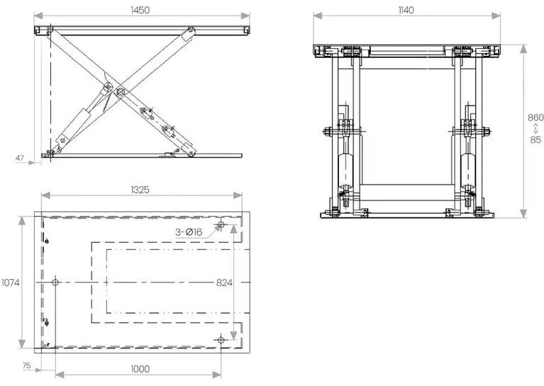 Elektro-hydraulische schaarheftafel oprijplaat 1000kg 230V tafel 1450 x 1140mm MW Tools
