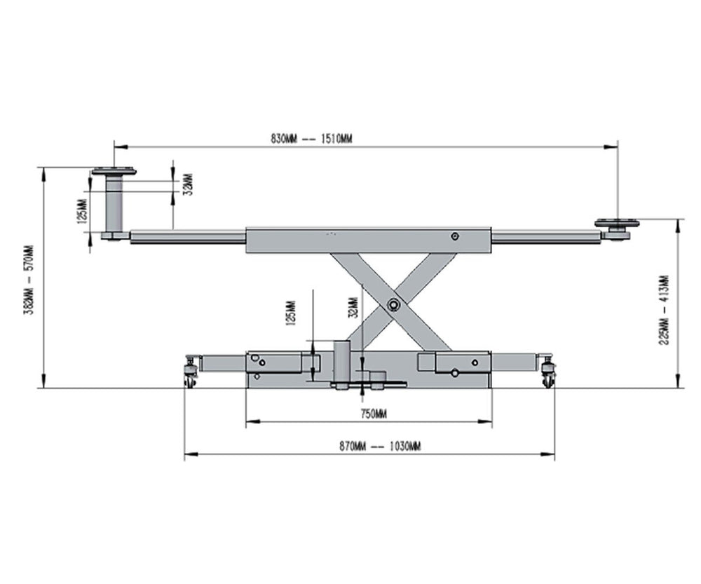 Mobiele krik 2T manueel voor 4-kolomsbrug MW Tools