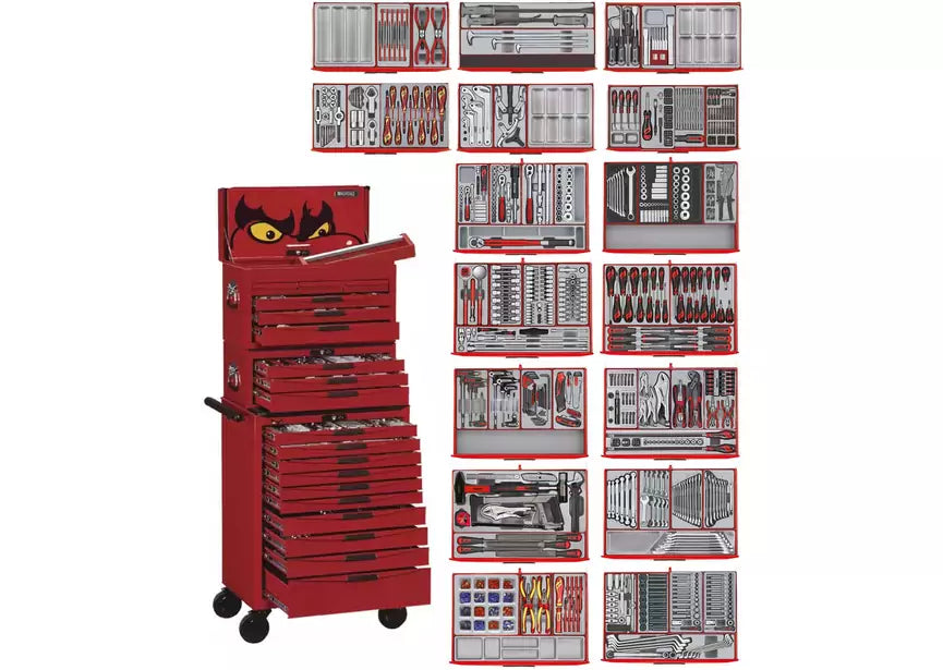 Gereedschapswagen rood mega master set 1011-delig Teng Tools