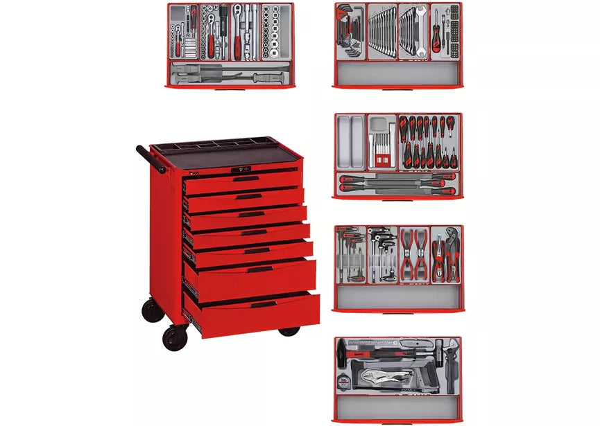 Gereedschapswagen rood mini master set 7 laden Teng Tools