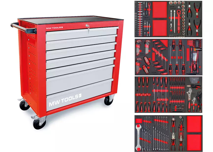 Gevulde gereedschapswagen STARTER 212-delig MW Tools