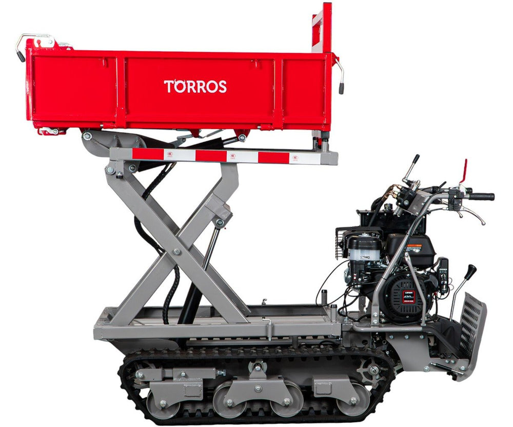 Rupsdumper 800 kg platformbak 13pk 6+2R snelheden elektrische start en hydraulische schaarlift Torros