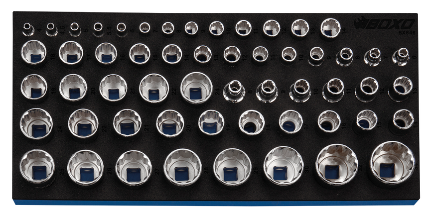 BOXO 55-dlg. 1/4", 3/8" en 1/2" Doppenset - 12-kant
