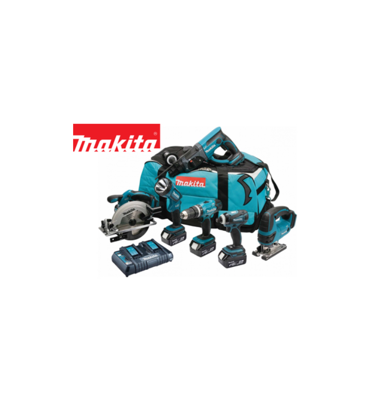 Makita DLX6068 18V Li-Ion accu 6 delige combiset (3x 5.0Ah accu) in tas