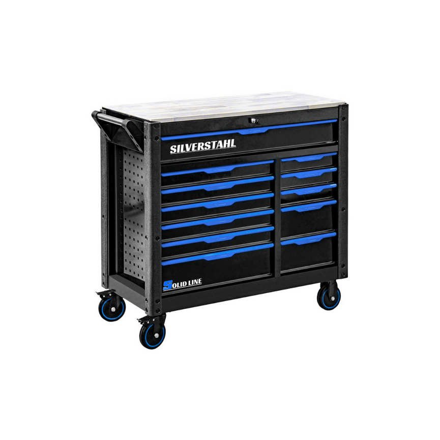 Silverstahl Solid Line Gereedschapswagen – 13 Laden met 10 Gevulde Inlays en Houten Werkblad