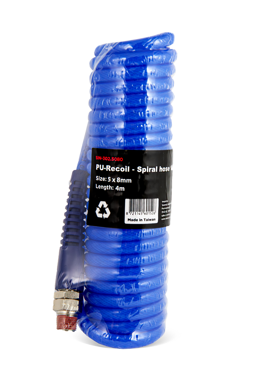 Powerhand PU-oprolbare spiraalslang 5 x 8 mm, 1/4“ aansluiting