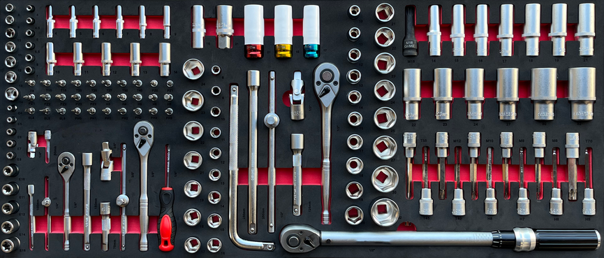 Silverstahl SV533 Profi Line Gereedschapswagen – 344-delig, 14 laden (Mat Zwart, Houten Werkblad)