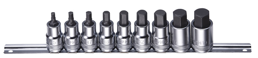 1/2" Inbus dopsleutelset op rail 9-dlg.