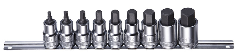1/2" Inbus dopsleutelset op rail 9-dlg.
