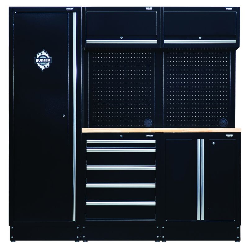 BUNKER 46cm Opbergcombinatie met hardhouten werkblad, 11dlg