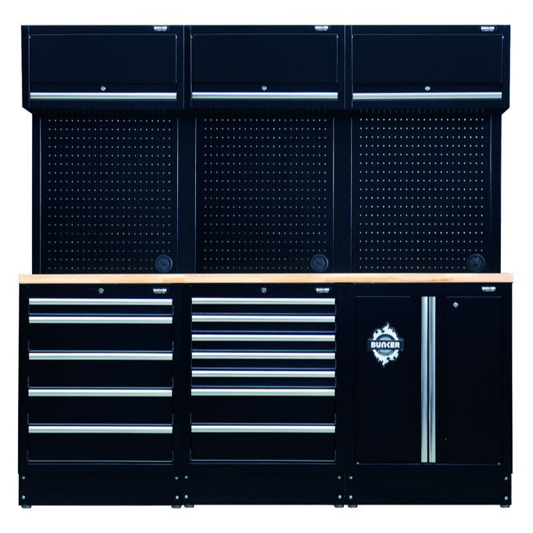 BUNKER 61cm Opbergcombinatie met hardhouten werkblad, 14dlg