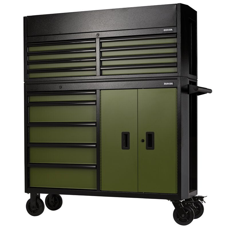 BUNKER Gereedschapswagen met topkoffer, 131cm, groen