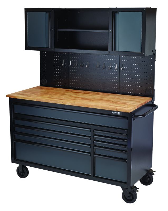 BUNKER Gereedschapswagen/werkbank met achterwand, 142cm, grijs