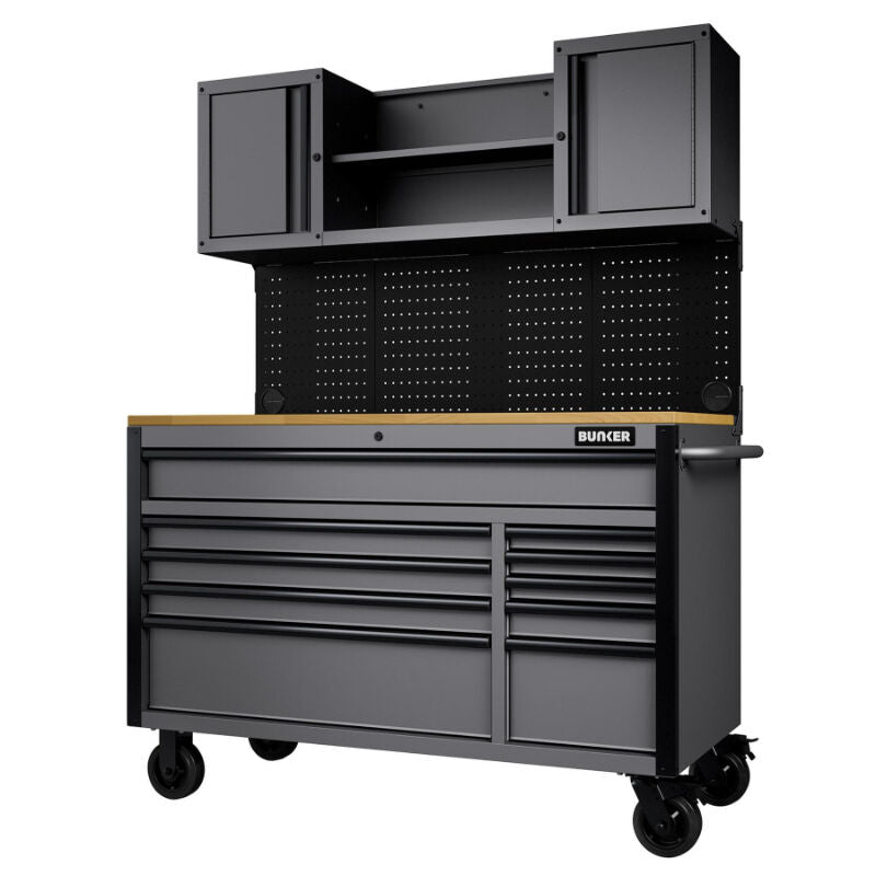 BUNKER Gereedschapswagen/werkbank met achterwand, 142cm, licht grijs