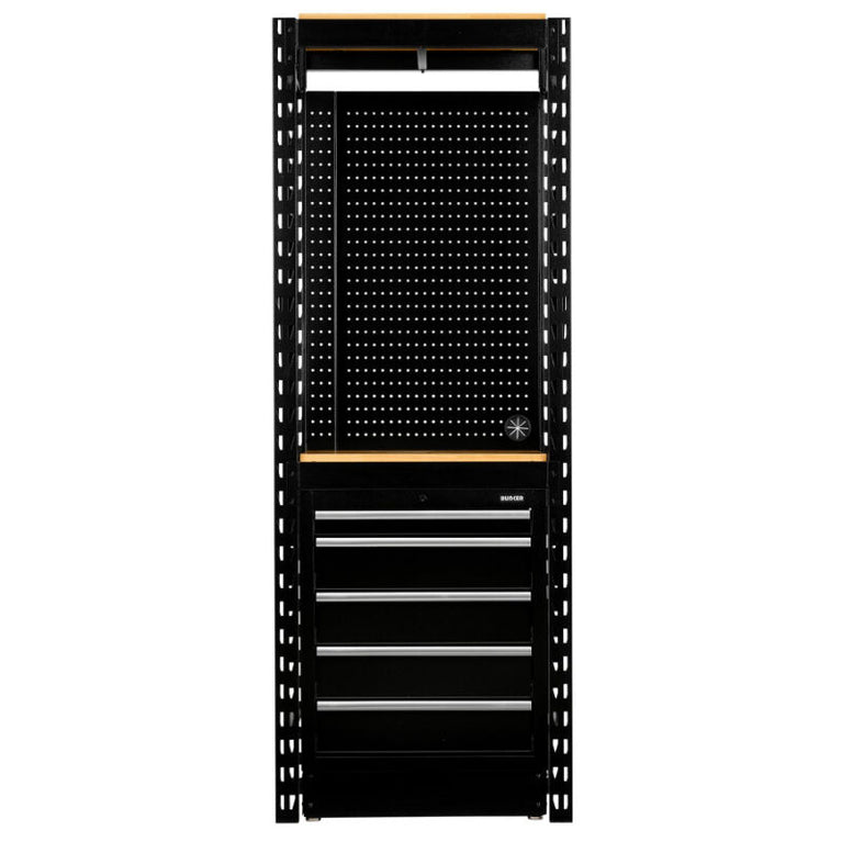 BUNKER Opbergrek met geperforeerde achterwand en 1 vloerkast, 750x2210x520mm