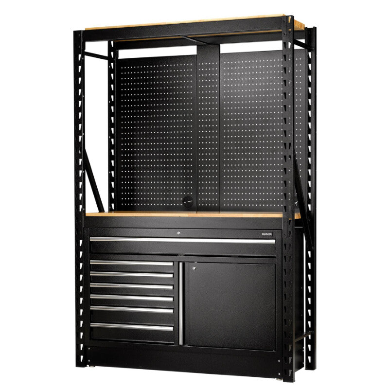 BUNKER Opbergrek met geperforeerde achterwand en 2 vloerkasten, 1500x2210x520mm