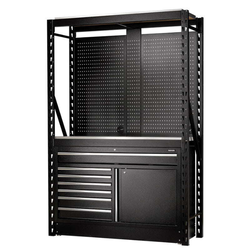 BUNKER Opbergrek met geperforeerde achterwand en 2 vloerkasten, 1500x2210x520mm