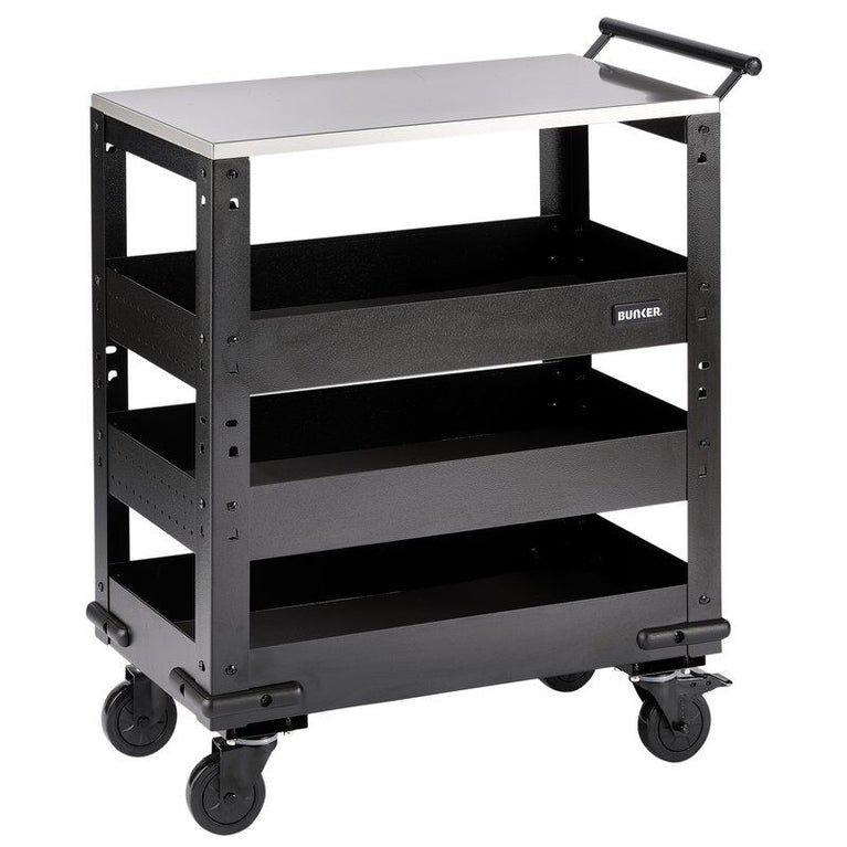 BUNKER Werkplaatstrolley met RVS werkblad, 3 schappen, 71cm