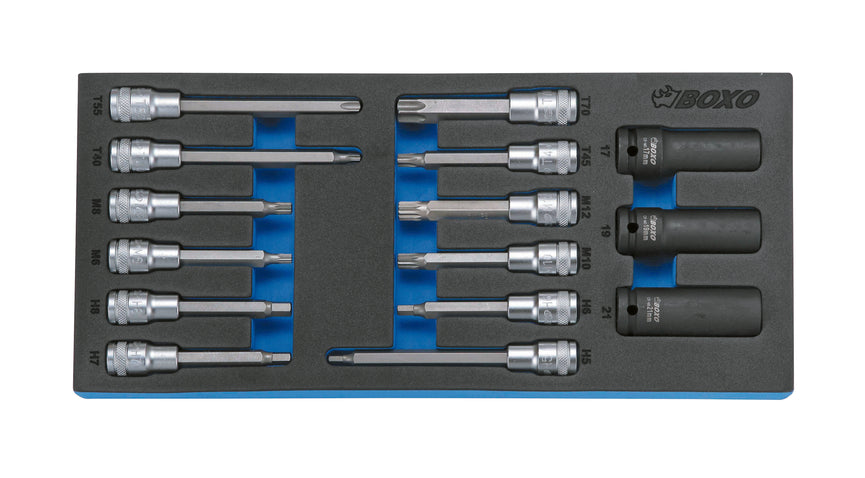 1/2" Bitdopsleutelset en krachtdopsleutelset 15-dlg.