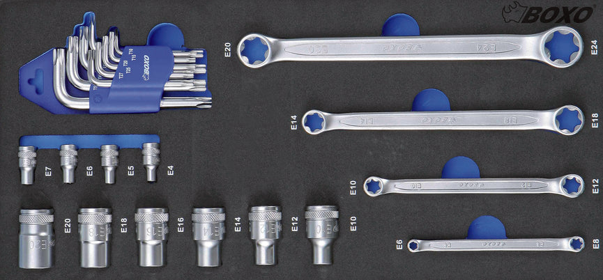 1/2" en 1/4" TX-E-dopsleutel- en TX-ringsleutelset 23-dlg.