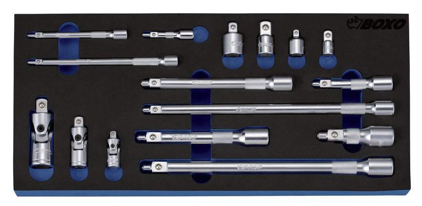 1/4", 3/8" en 1/2" Verloopdopsleutel- magnetisch verlengstuk- en cardangewrichtset 16-dlg.