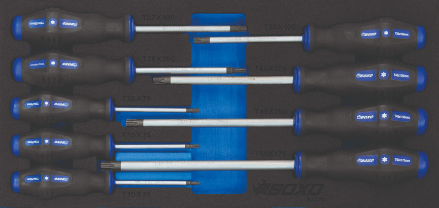 TX Schroevendraaier set in foam, 9-dlg.