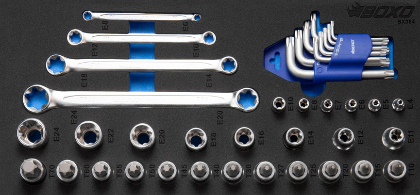 1/2" en 1/4" TX-E-dopsleutel- en TX-ringsleutelset 39-dlg.