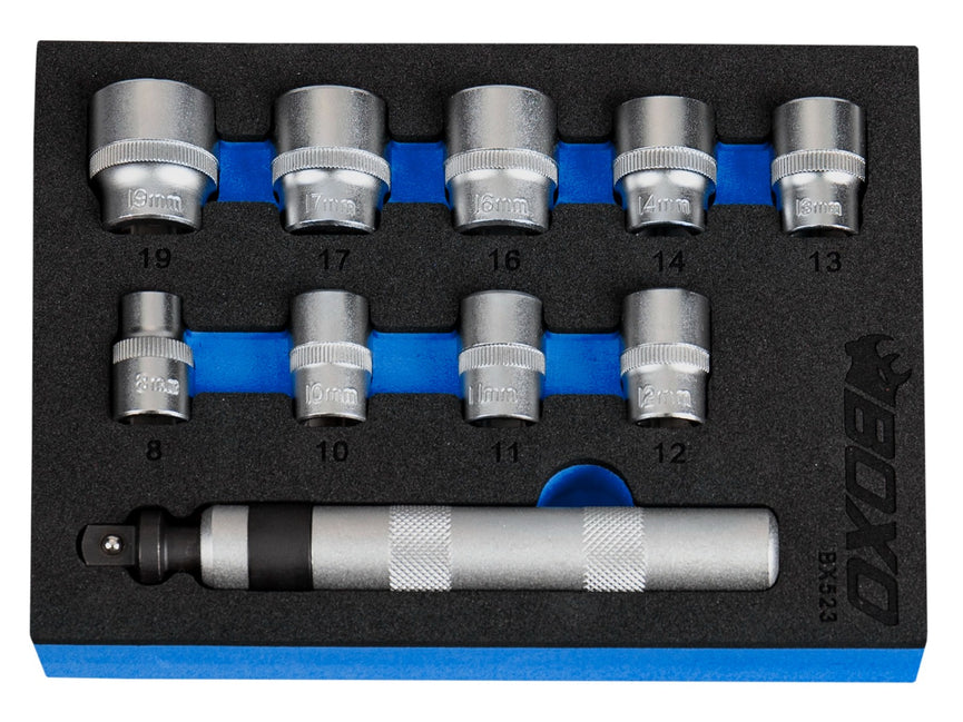 Slagschroevendraaierset in foam 3/8 ", 10-dlg.