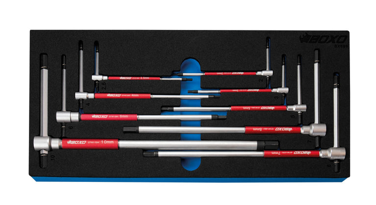 3-weg T-bar inbussleutelset H2 - H10, 9-dlg