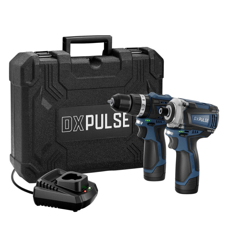 DXPULSE 1/4" Accu slagschroevendraaier+ klopboormachine 12V, borstelloos, 2x 2.0Ah accu en 1x lader