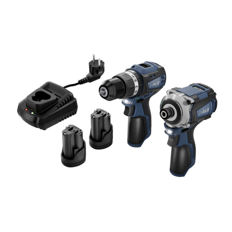 DXPULSE 1/4" Accu slagschroevendraaier+ klopboormachine 12V, borstelloos, 2x 2.0Ah accu en 1x lader