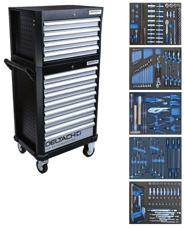 Gereedschapswagen D2-COMPACT + topkoffer, 5 laden gevuld in FOAM, 214dlg