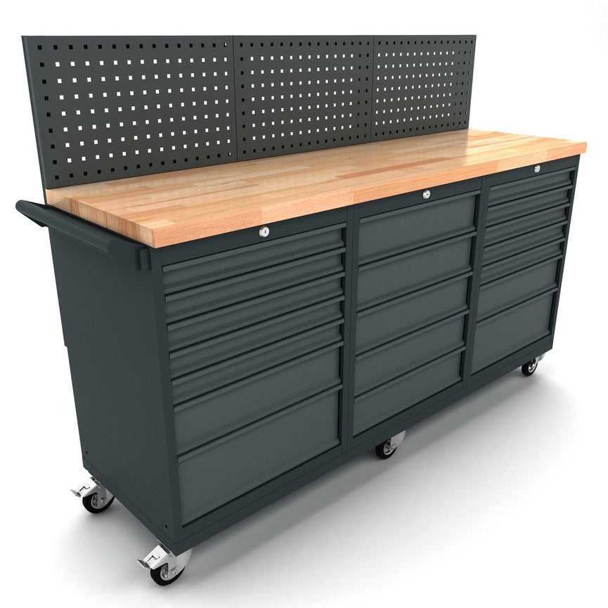 Werkbank mobiel 2x 7 en 1x 5 ladekast incl. gereedschapswand-0