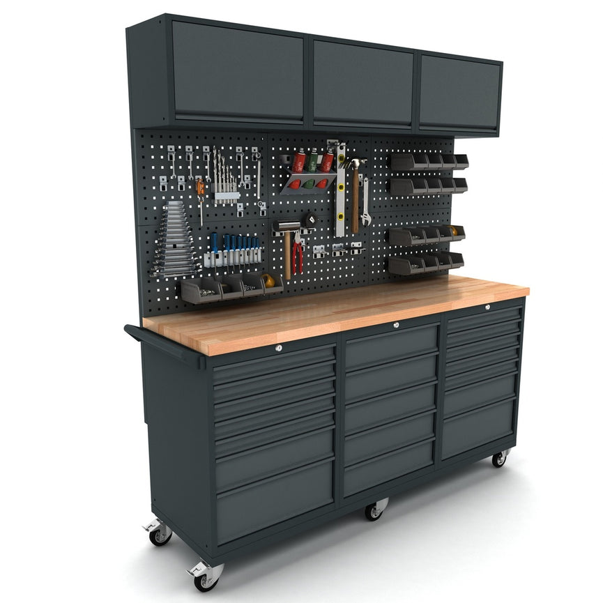 Werkbank mobiel 2x 7 en 1x 5 ladekast incl. gereedschapswand en bovenkast-0